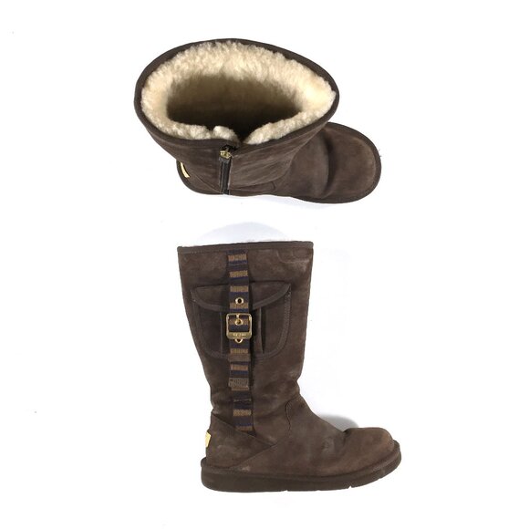 UGG Retro Cargo Winter Snow Boots Womens Size 8 Brown Sheepskin Side Zip 1895 - Picture 1 of 10